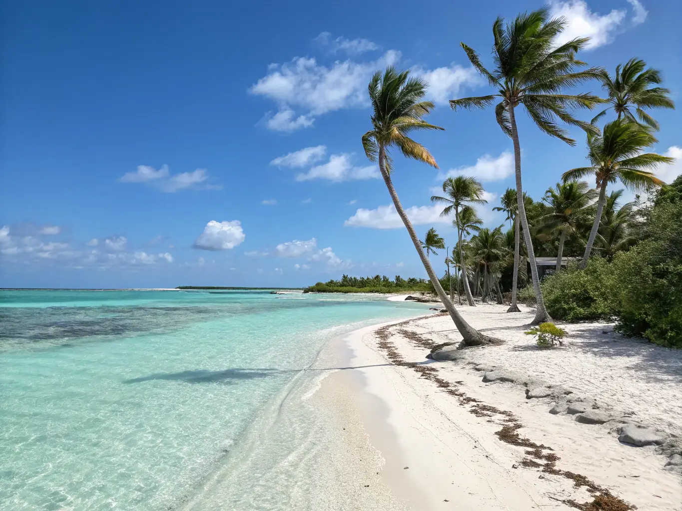 A scenic view of a pristine beach with crystal-clear turquoise water and white sand, showcasing the beauty and tranquility of a carefully selected travel destination.